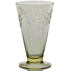 Tiffin Floral Etched Footed Ice Tea Tumbler 5" Mandarin Yellow Depression Glass